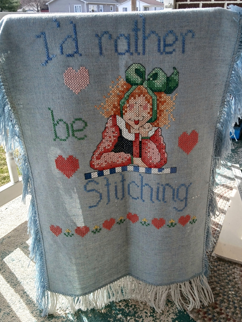 Vintage Cross Stitch Decorative Throw Blanket - "I'd Rather Be Stitching"